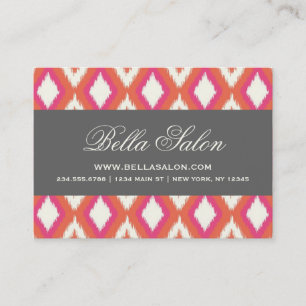 Grey and Coral Tribal Ikat Chevron Business Card