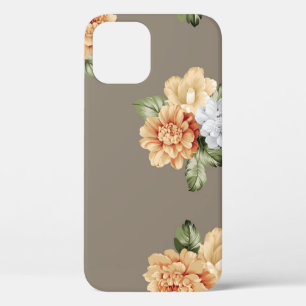 grey and cream flowers with leaves bunches pattern iPhone 12 case