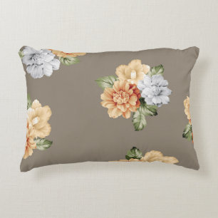 grey and cream flowers with leaves bunches pattern decorative cushion