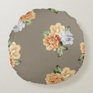 grey and cream flowers with leaves bunches pattern round cushion