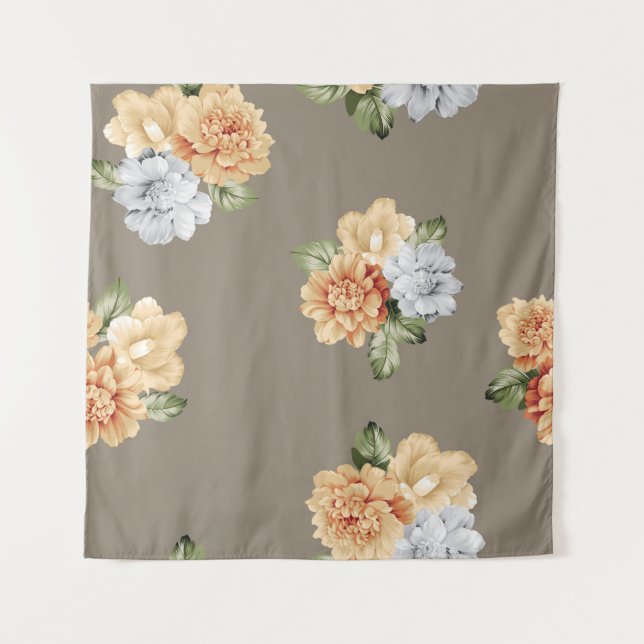 grey and cream flowers with leaves bunches pattern tapestry (Front)
