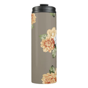 grey and cream flowers with leaves bunches pattern thermal tumbler