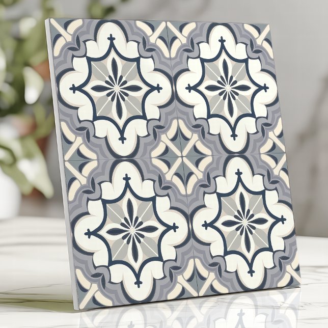 Grey and Cream Geometric Floral Ceramic Tile (Creator Uploaded)