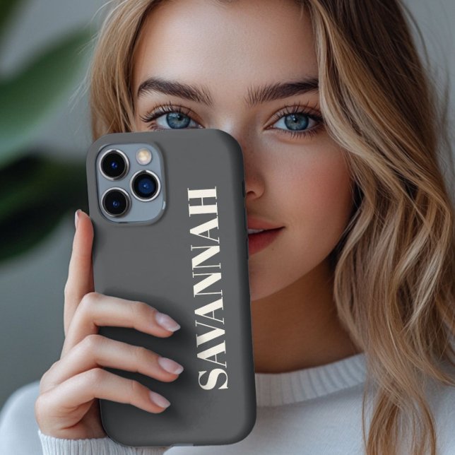 Grey and Cream personalised name simple  iPhone Case (Creator Uploaded)