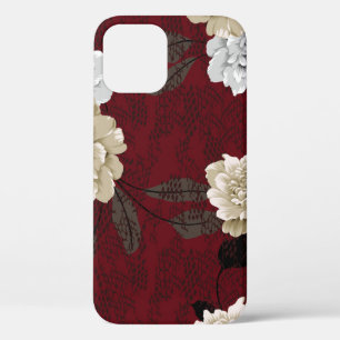 Grey and cream vintage flowers with leaves bunches iPhone 12 case