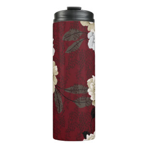 Grey and cream vintage flowers with leaves bunches thermal tumbler