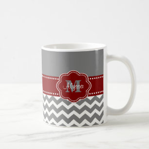 Grey and Dark Red Chevron Personalised Mug