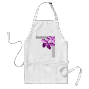 Grey and Eggplant Plumeria Standard Apron