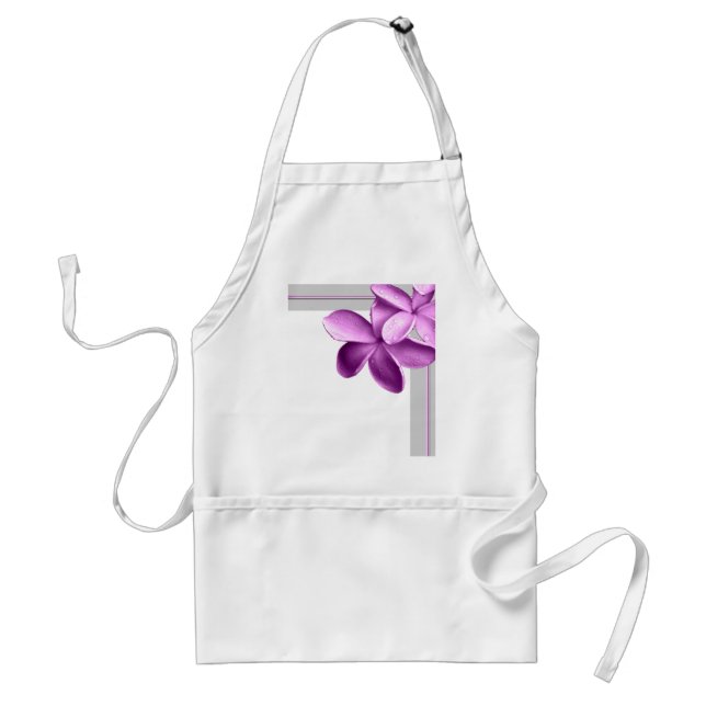 Grey and Eggplant Plumeria Standard Apron (Front)