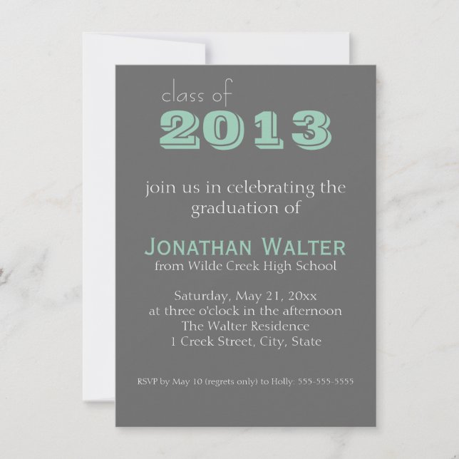 Grey and Emerald | Text |  Graduation Invitation (Front)