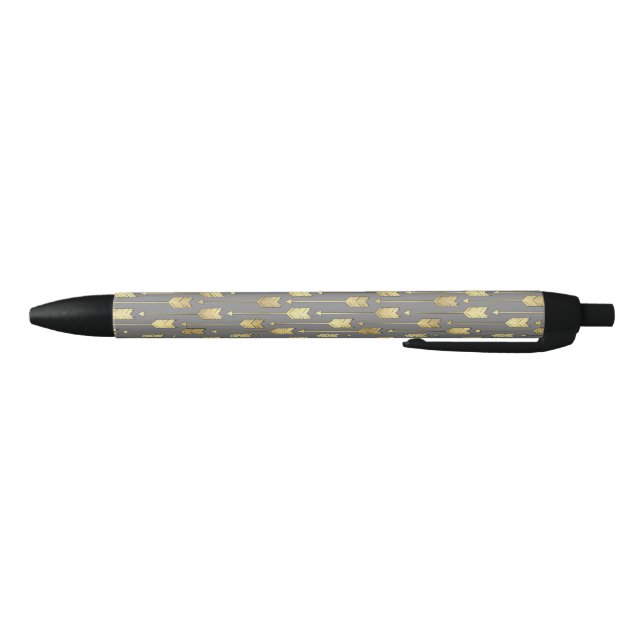 Grey and Faux Gold Arrows Pattern Black Ink Pen (Bottom)