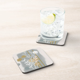 Grey and gold abstract botanical minimalist art coaster