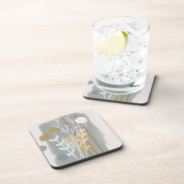 Grey and gold abstract botanical minimalist art  coaster