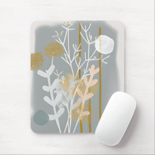 Grey and gold abstract botanical minimalist art mouse pad