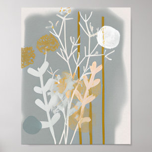 Grey and gold abstract botanical minimalist art poster