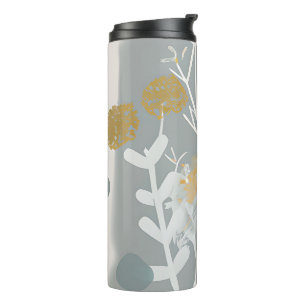 Grey and gold abstract botanical minimalist art thermal tumbler