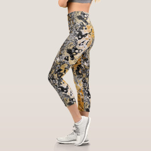 Grey and Gold Abstract Capri Leggings