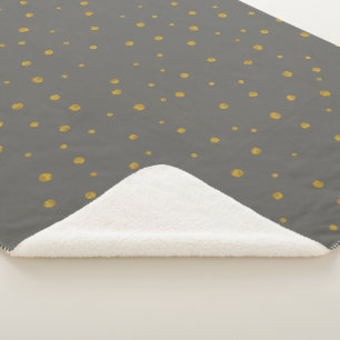 Grey and Gold Abstract Modern Random Dot Pattern Sherpa Blanket
