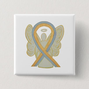 Grey and Gold Angel Awareness Ribbon Button Pins