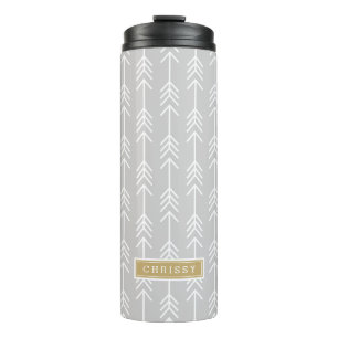 Grey and Gold Arrows Monogram Thermal Tumbler