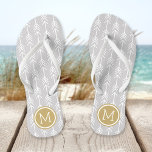 Grey and Gold Arrows Monogram Thongs<br><div class="desc">Custom printed flip flop sandals with a trendy arrow pattern and your custom monogram or other text in a circle frame. Click Customise It to change text fonts and colours or add your own images to create a unique one of a kind design!</div>