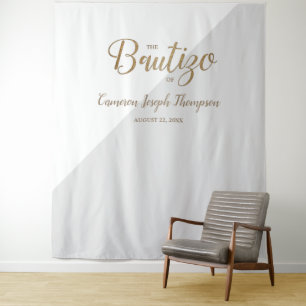 Grey and Gold baby Baptism Custom Bautizo backdrop Tapestry