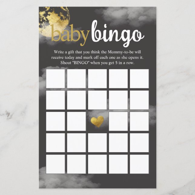 Grey and Gold Baby Bingo Baby Shower Game (Front)