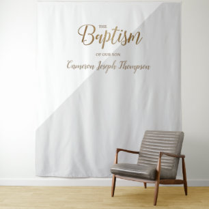 Grey and Gold baby boy modern Baptism backdrop Tapestry