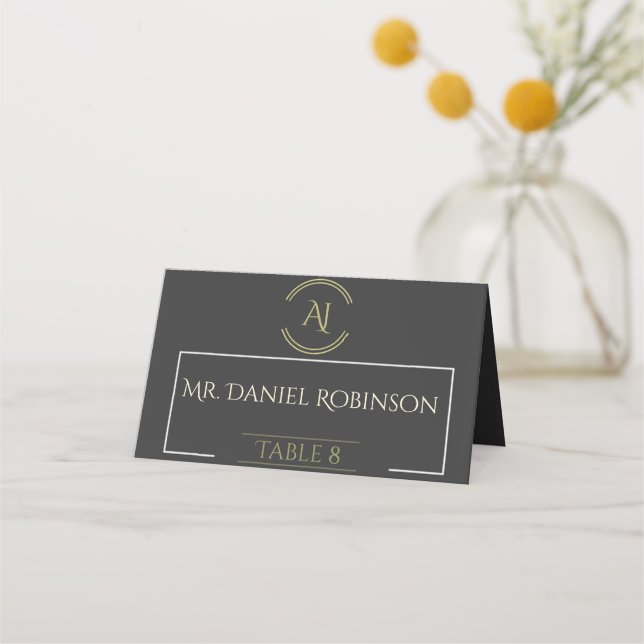 "Grey And Gold" Custom Table Escort Cards (Front)