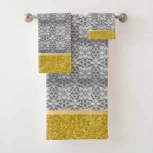 Grey and Gold Elegant Abstract Bath Towel Set