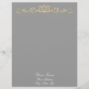 Grey and Gold Floral Swirls Letterhead Template