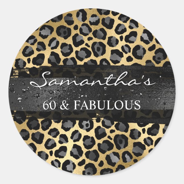Grey and Gold Foil Leopard 60 & Fabulous Classic Round Sticker (Front)
