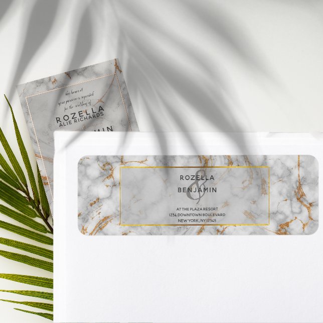 Grey and Gold Marble Agate Elegant Return Address Label (Creator Uploaded)