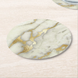 grey and gold marble stone round paper coaster