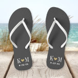 Grey and Gold Modern Wedding Monogram Thongs<br><div class="desc">Custom printed flip flop sandals personalised with a cute heart and your monogram initials and wedding date. Click Customise It to change text fonts and colours or add your own images to create a unique one of a kind design!</div>