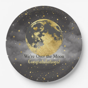 Grey and Gold Over the Moon Congratulations Paper Plate