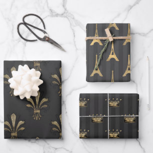 Grey and Gold Paris themed Wrapping Paper Sheet
