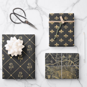 Grey and Gold Paris themed Wrapping Paper Sheet