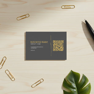 Grey and gold QR code business card