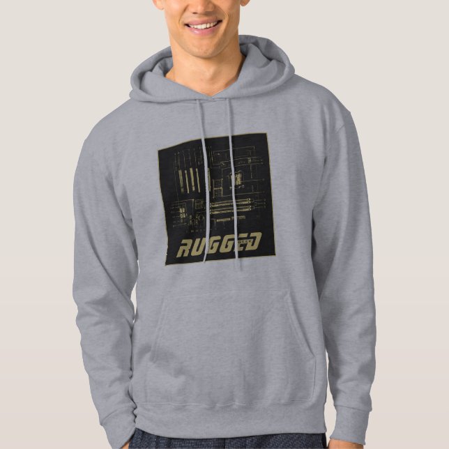 grey and gold RUGGED GEEK Motherboard Tech Hoodie (Front)