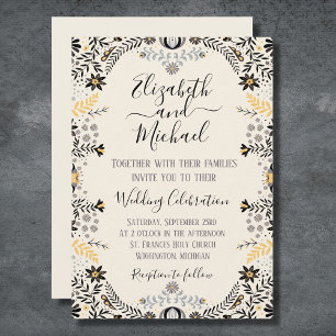 Grey and Gold Rustic Mexican Floral Wedding Invitation