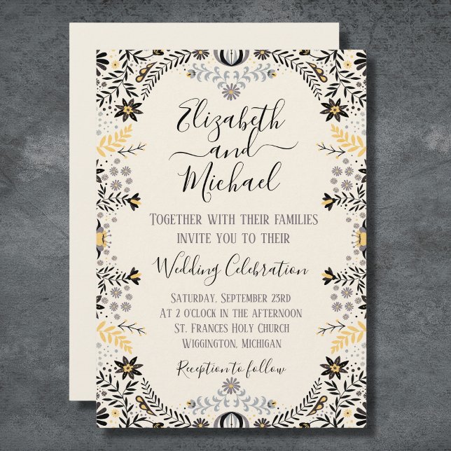 Grey and Gold Rustic Mexican Floral Wedding Invitation (Creator Uploaded)