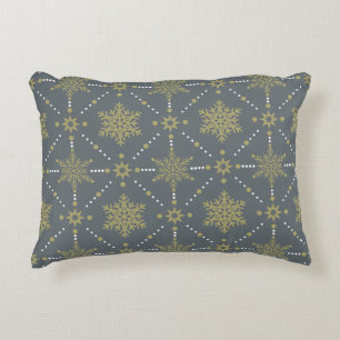 Grey and Gold Snowflakes Christmas Pattern Decorative Cushion