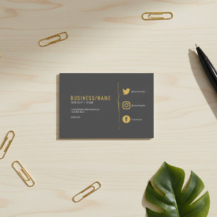 Grey and gold  social media business card. busines business card