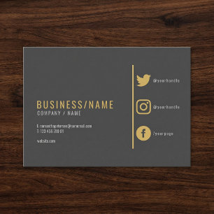 Grey and gold social media business card. card