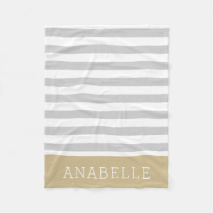 Grey and Gold Stripes Monogram Editable Colours Fleece Blanket