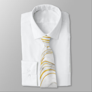 Grey and Gold Texture on Chic White Marble Tie