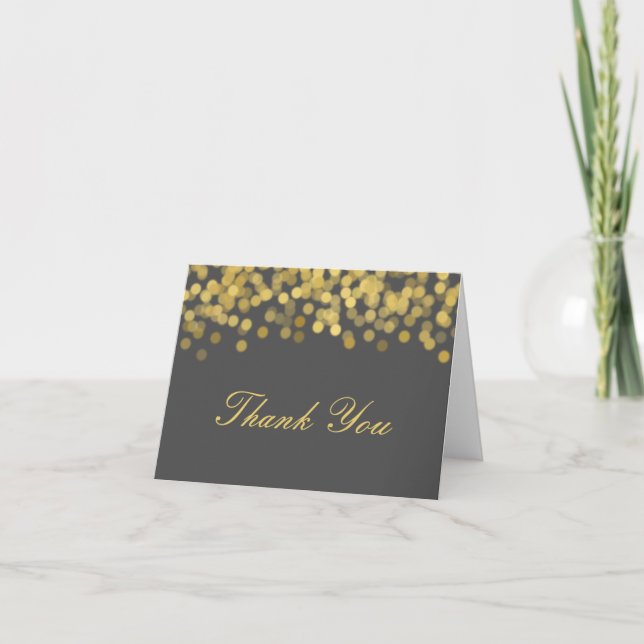 Grey and Gold Twinkle Modern Thank You Card (Front)