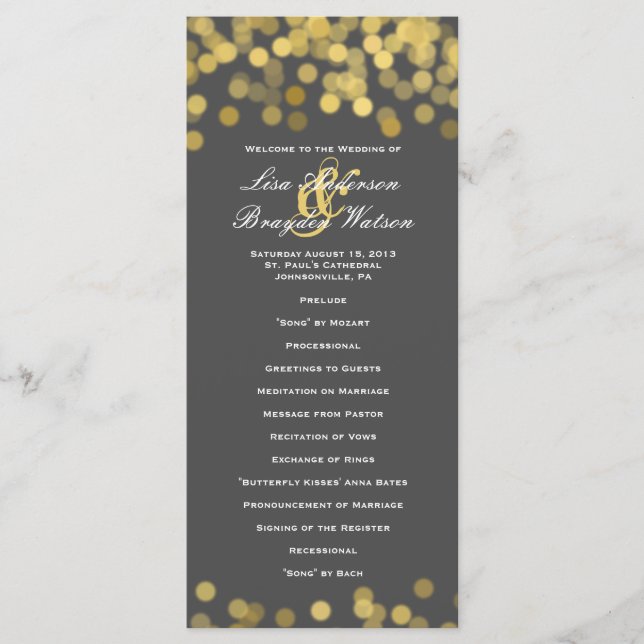 Grey and Gold Twinkle Modern Wedding Program (Front)
