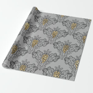 Grey and Gold Vintage Wine Wrapping Paper